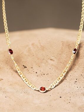 Vintage 14K Gold Bonded Garnet Necklace • Sterling Silver • 16” • 3 Garnets